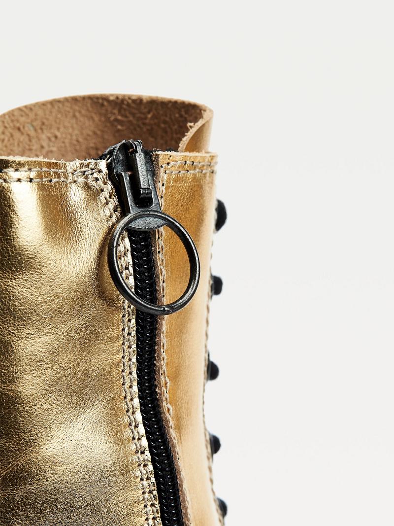 Női Tommy Hilfiger Gold Bőr Boot Arany | HU 581RVD